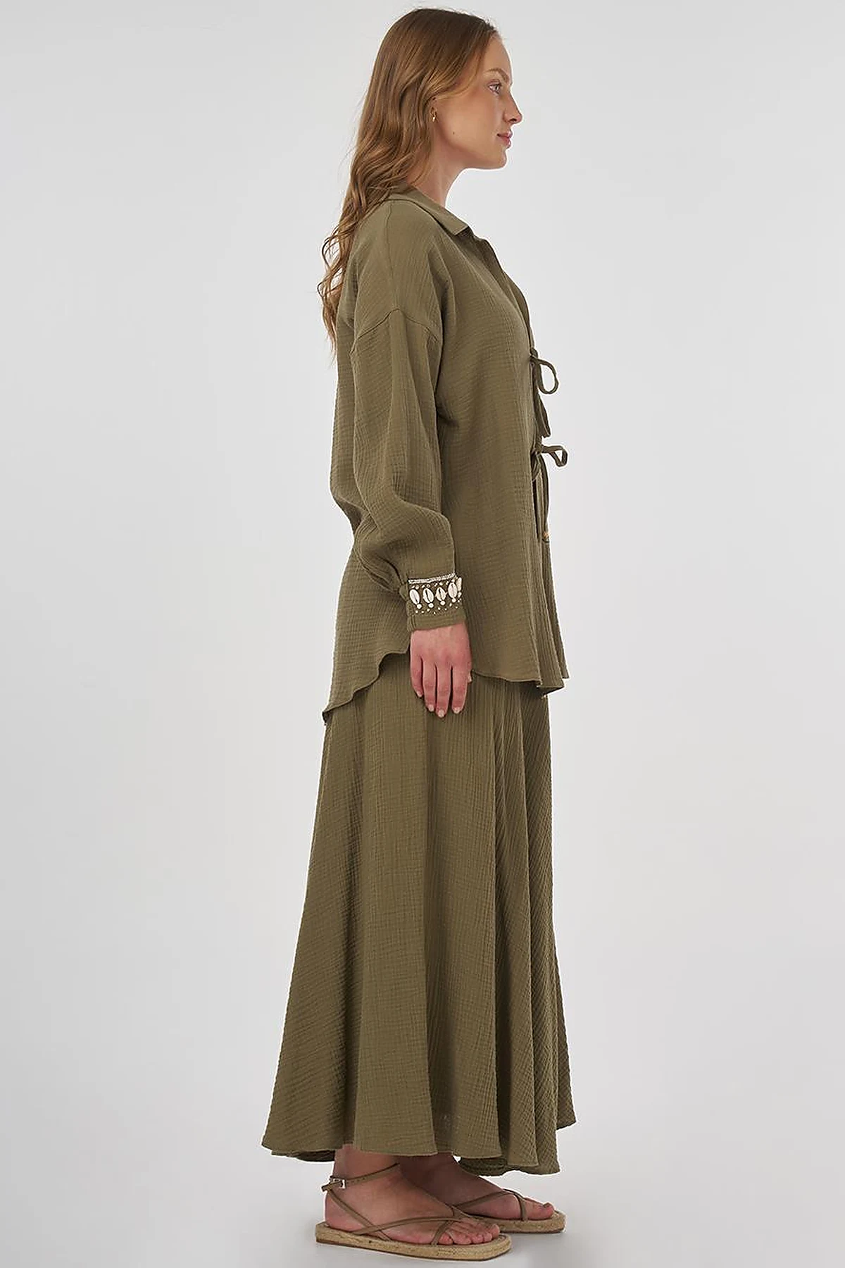 Drawstring Muslin Tunic Khaki