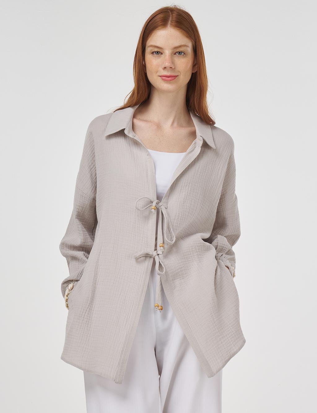 Drawstring Muslin Tunic Light Grey
