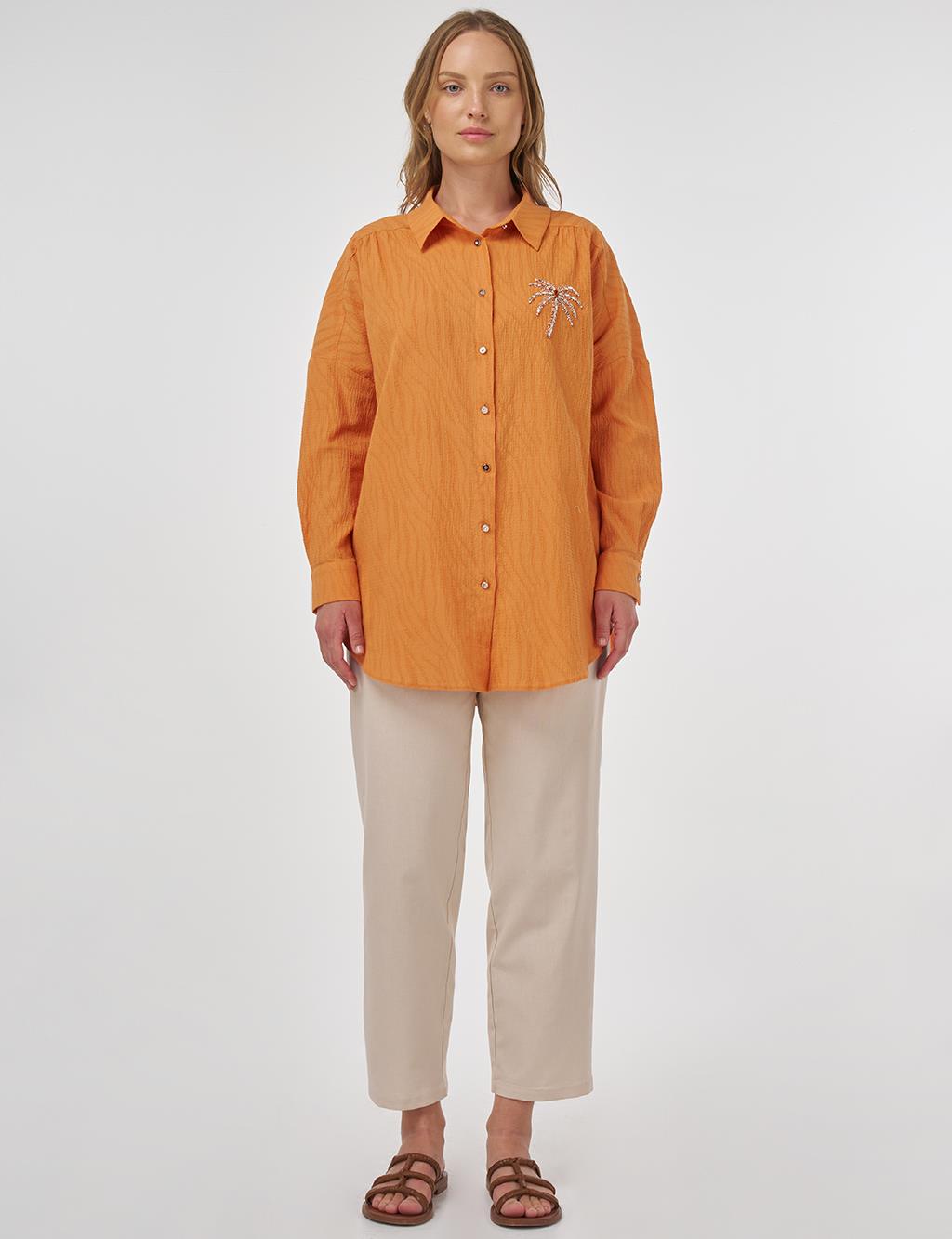 Palm Embroidered Cotton Tunic Amber