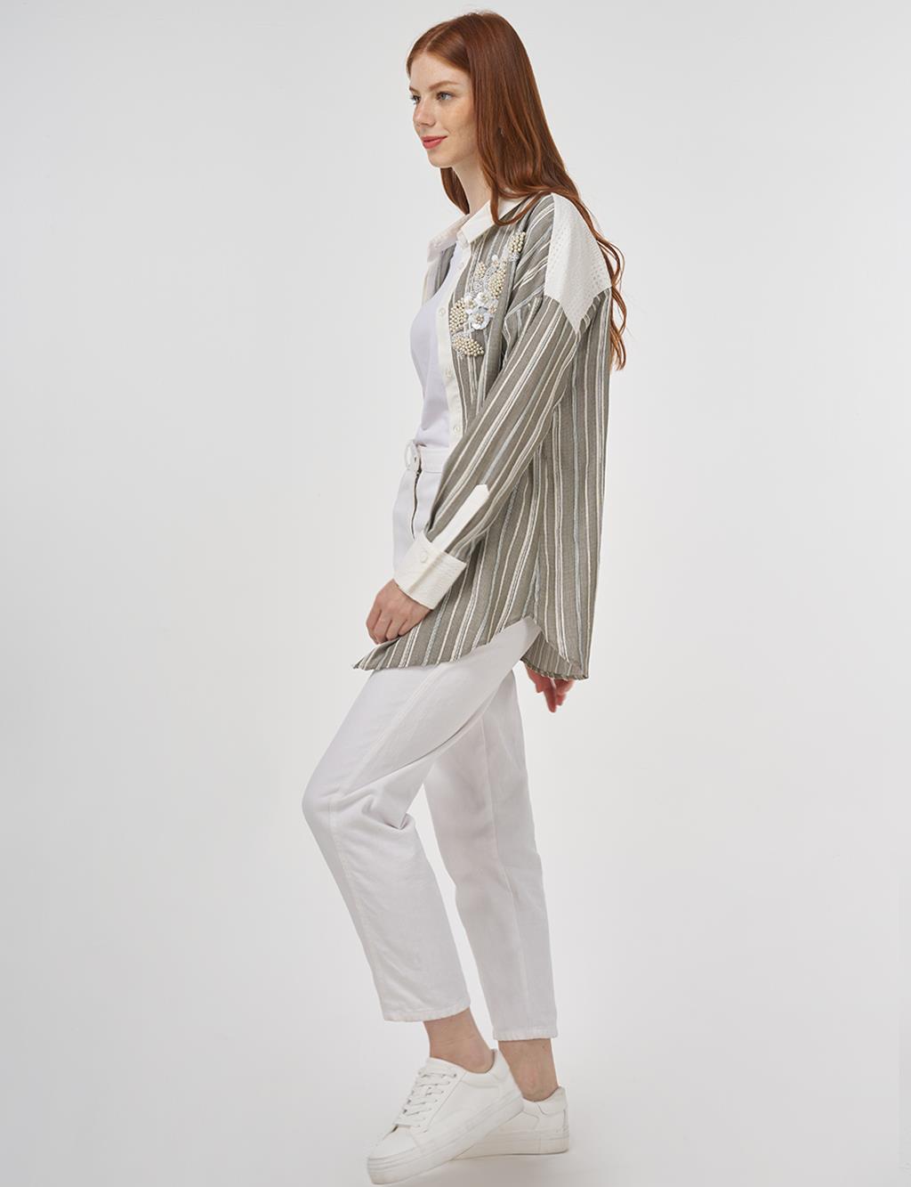 Lace-Trimmed Cotton Tunic Khaki