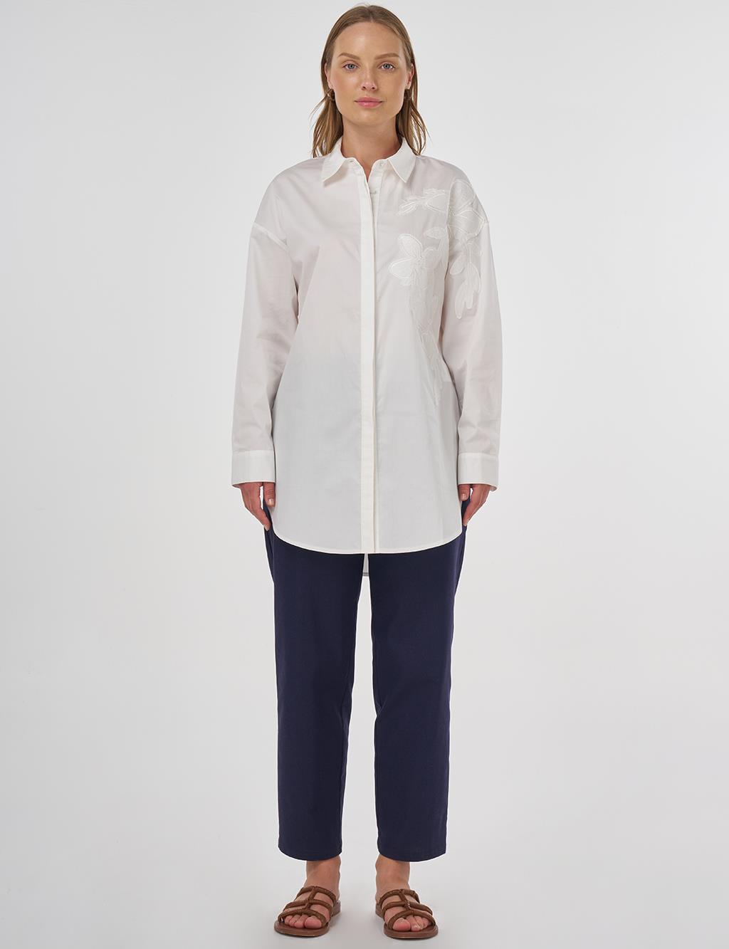 Embroidered Appliqué Cotton Tunic Ecru
