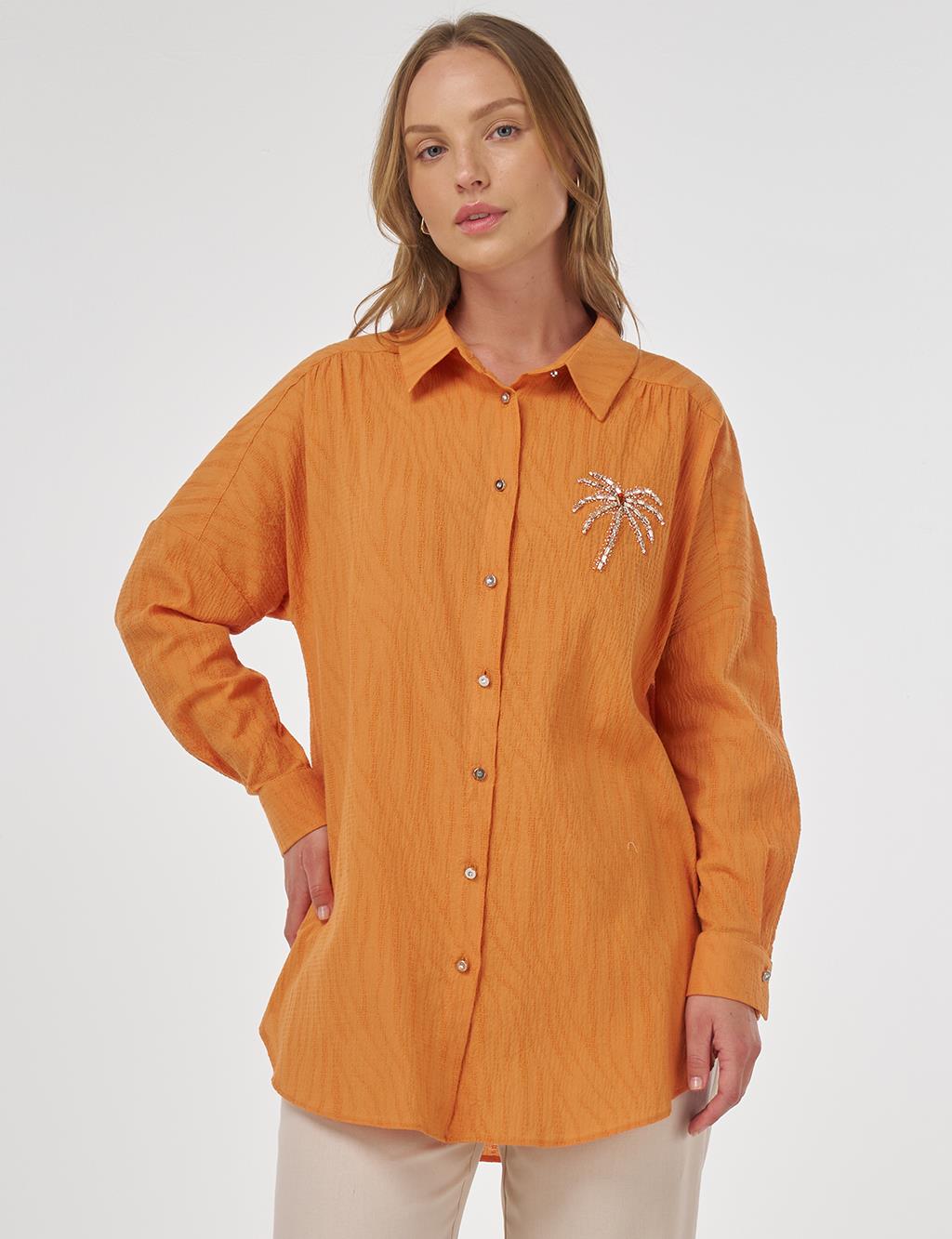 Palm Embroidered Cotton Tunic Amber