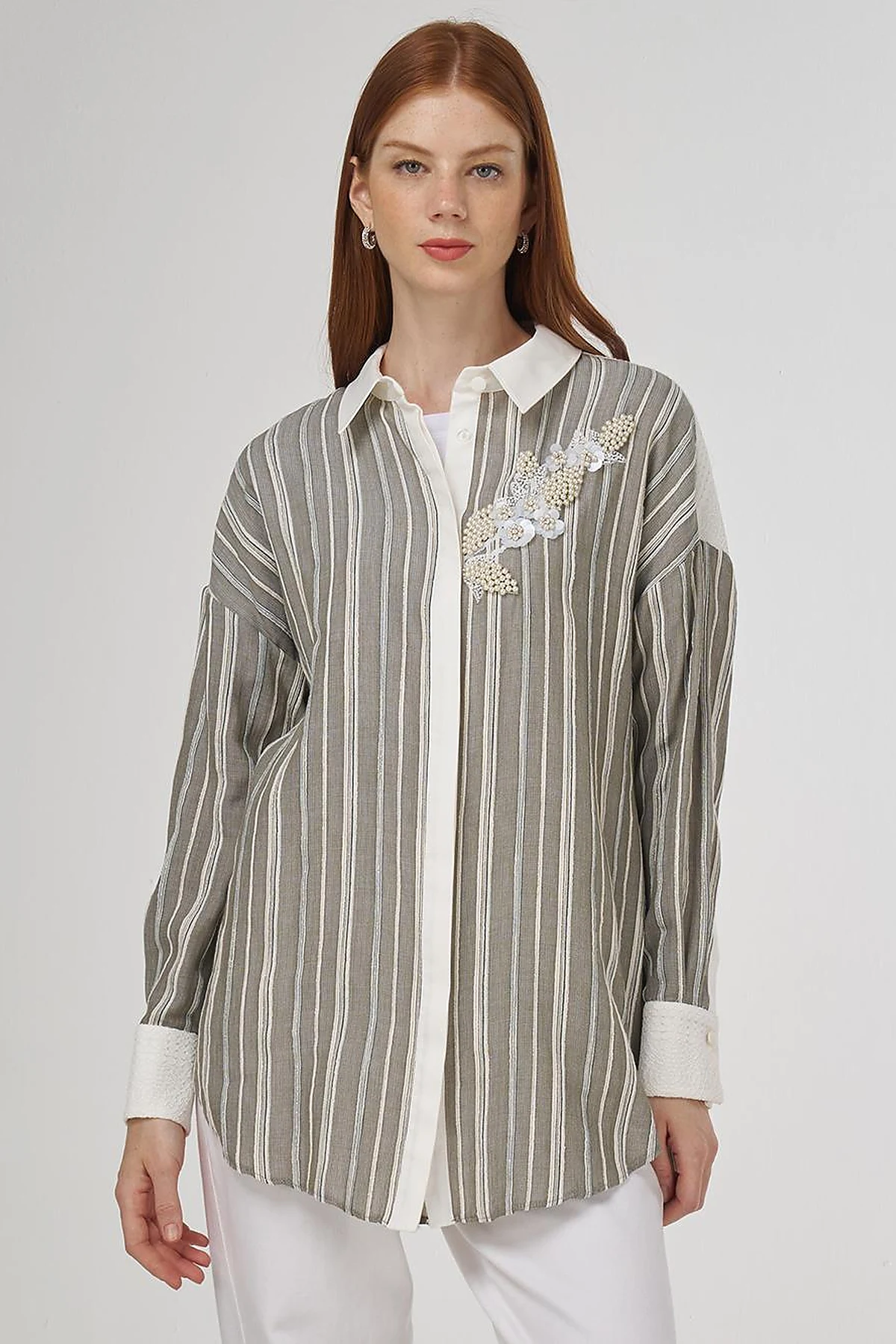 Lace-Trimmed Cotton Tunic Khaki