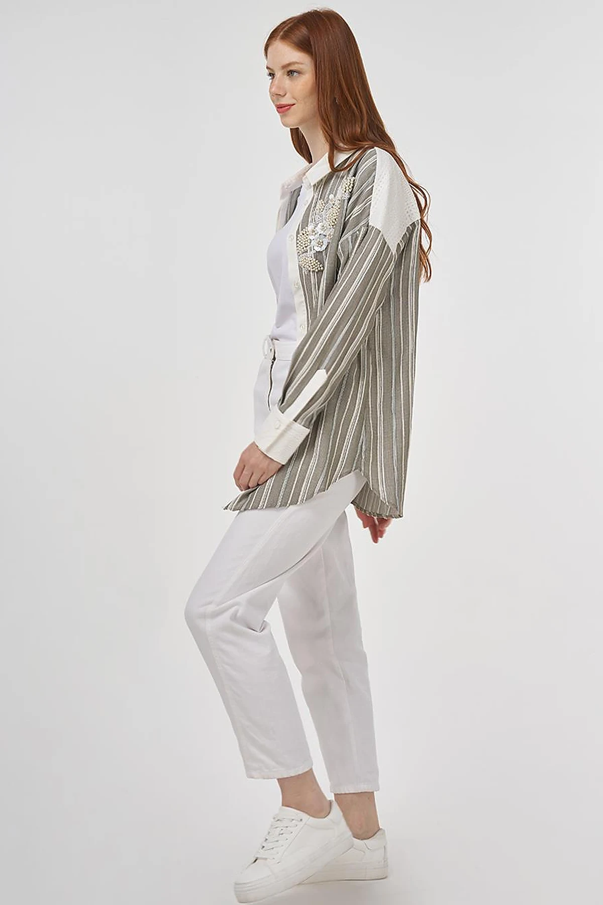Lace-Trimmed Cotton Tunic Khaki