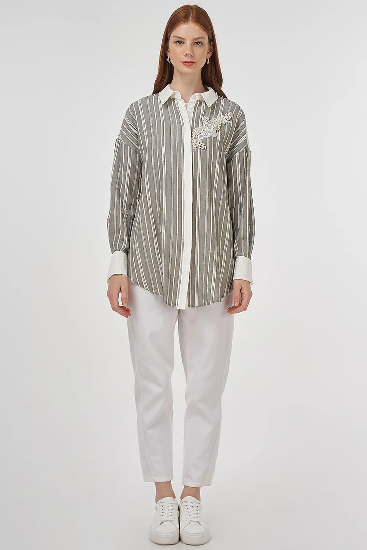 Lace-Trimmed Cotton Tunic Khaki