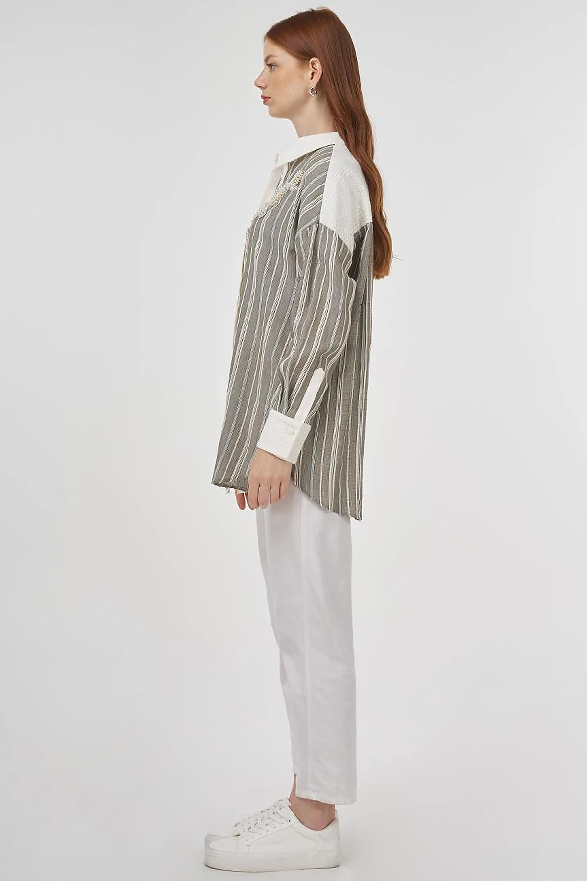 Lace-Trimmed Cotton Tunic Khaki