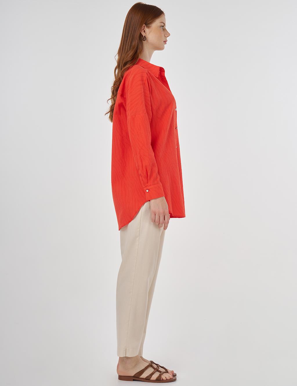 Palm Embroidered Cotton Tunic Coral