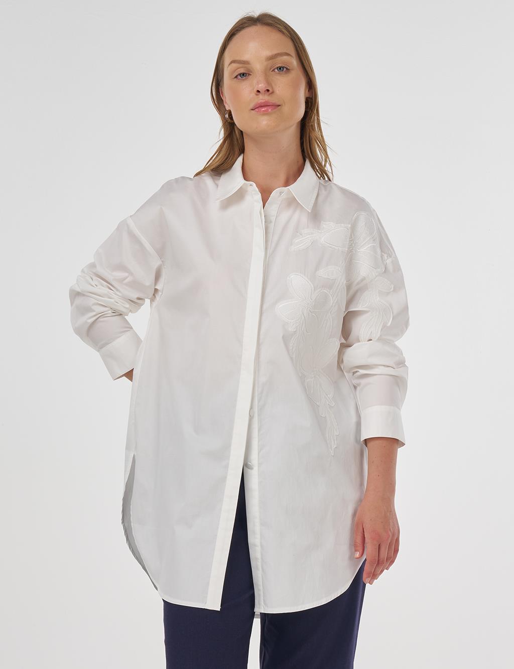 Embroidered Appliqué Cotton Tunic Ecru