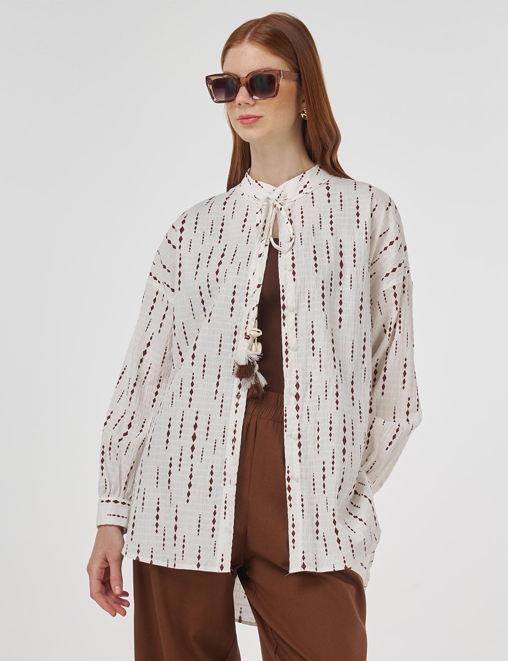 Tassel Detailed Cotton Tunic in Brown