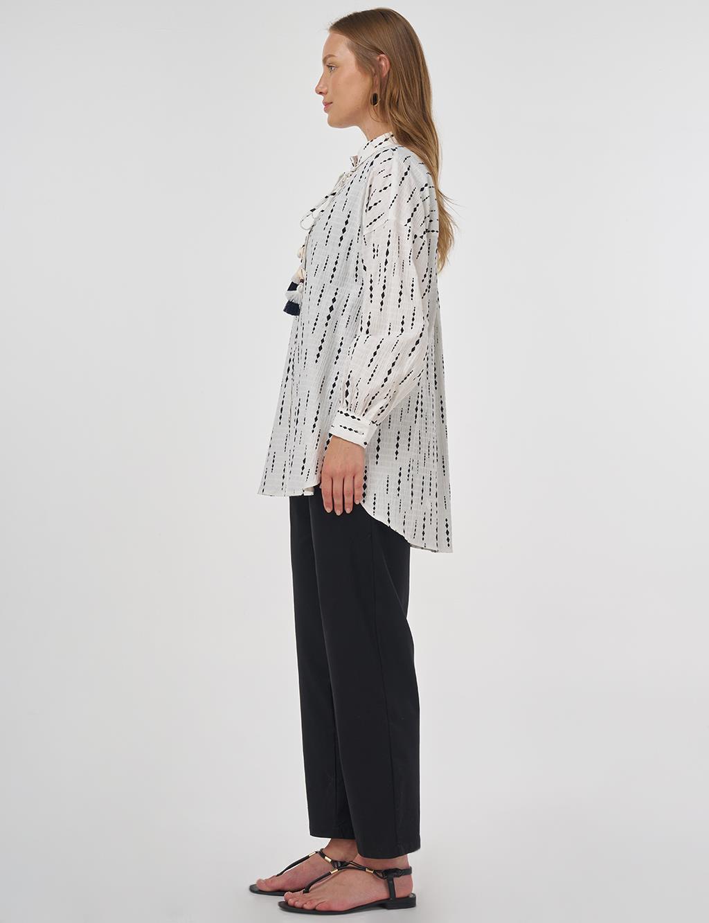 Tassel Detailed Cotton Tunic in Dark Navy