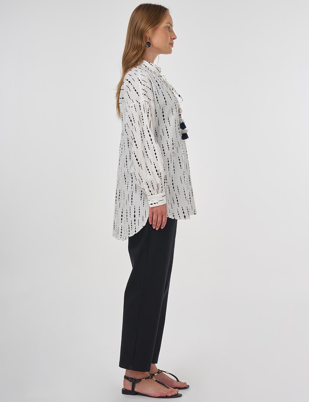 Tassel Detailed Cotton Tunic in Dark Navy