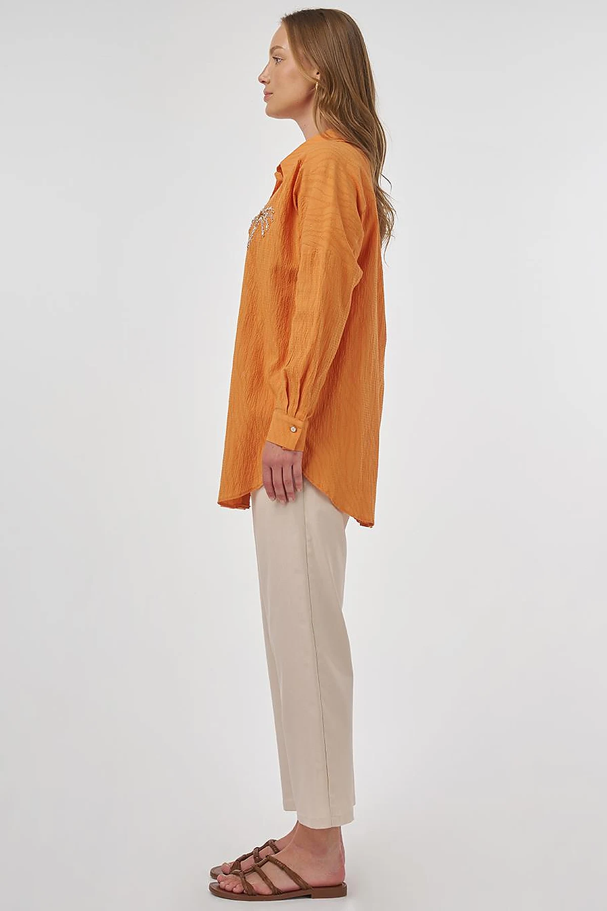 Palm Embroidered Cotton Tunic Amber