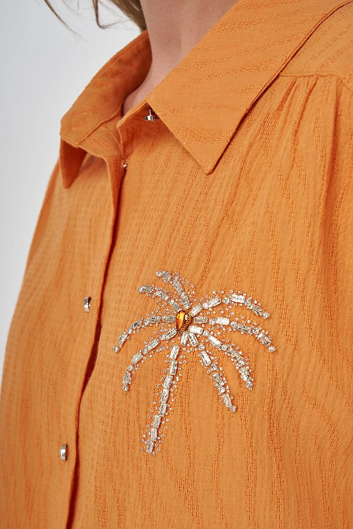 Palm Embroidered Cotton Tunic Amber