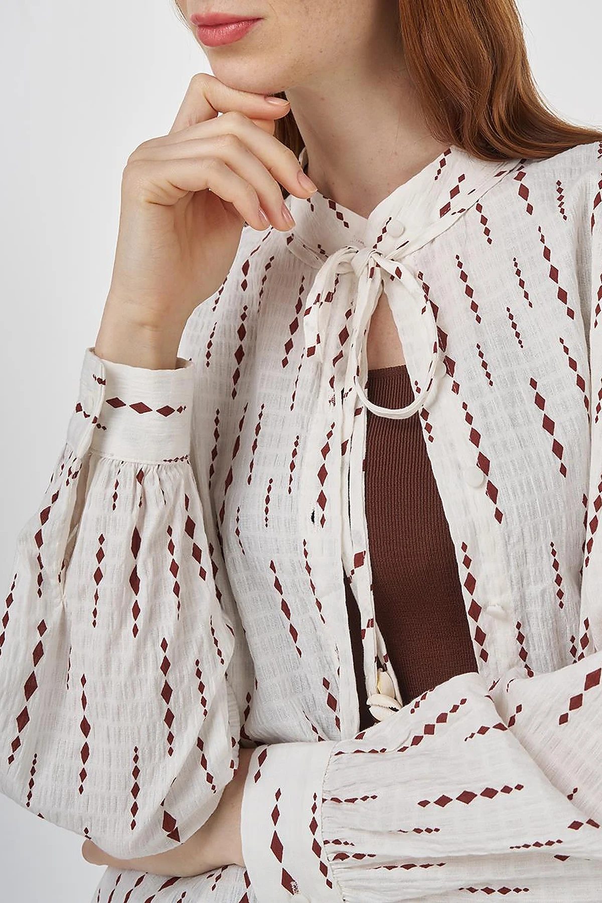 Tassel Detailed Cotton Tunic in Brown