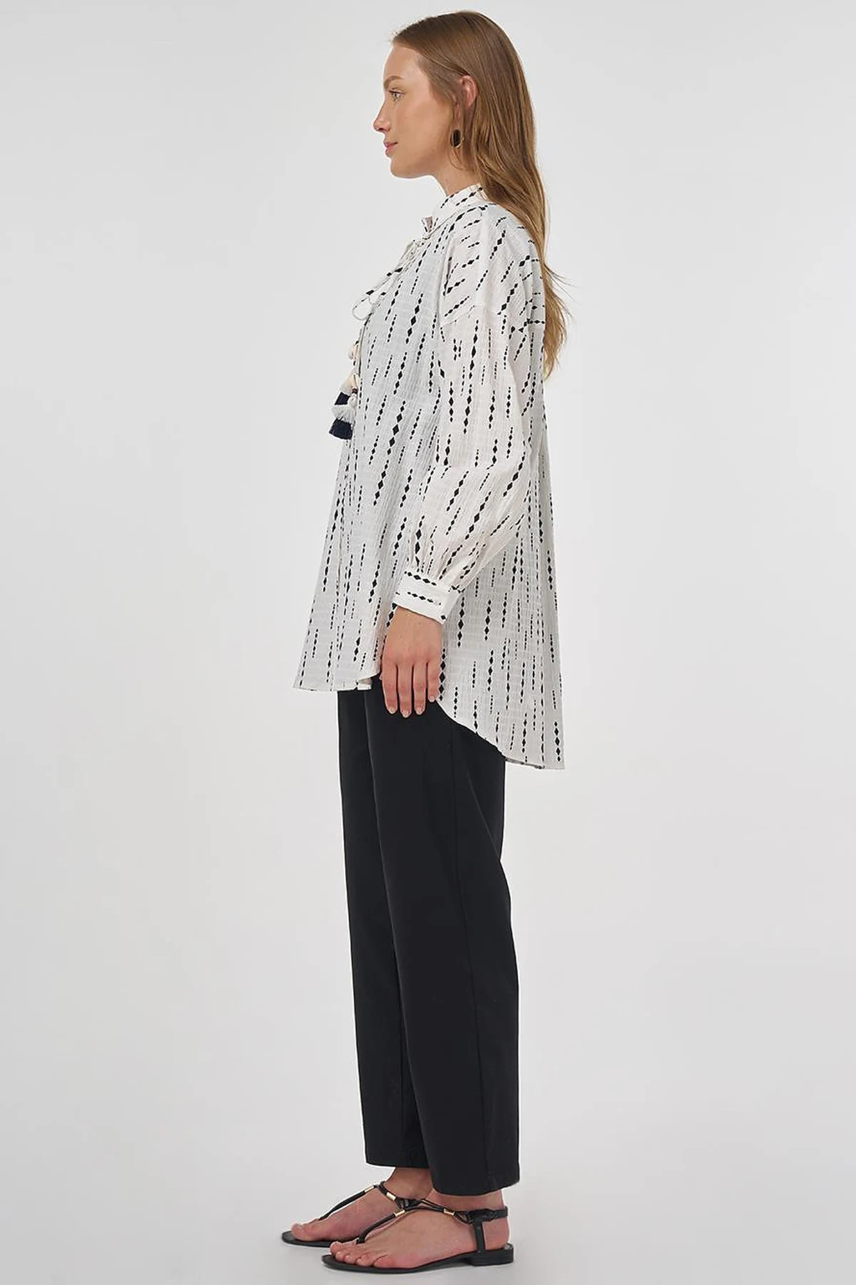 Tassel Detailed Cotton Tunic in Dark Navy