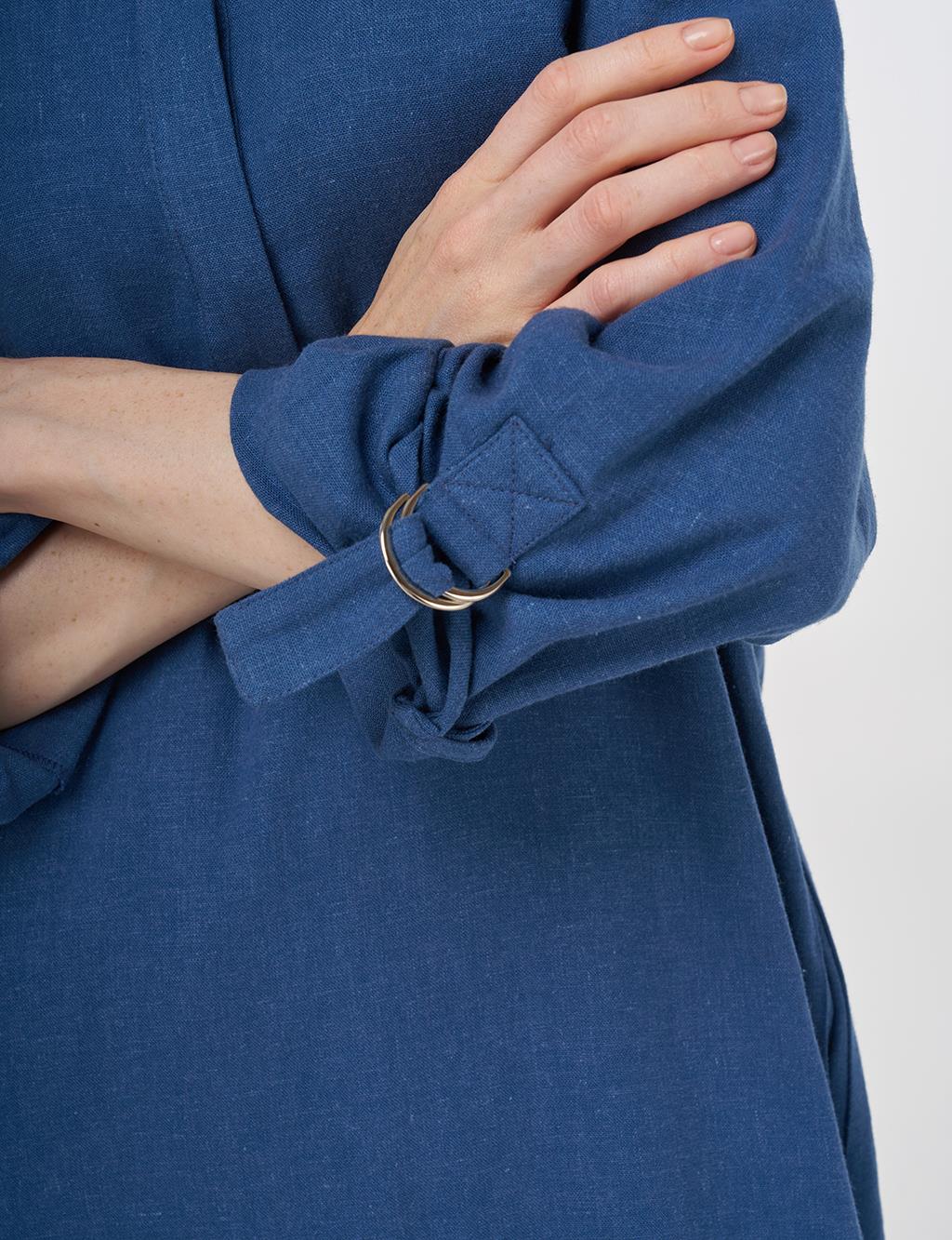 Mandarin Collar Linen-Viscose Tunic Indigo