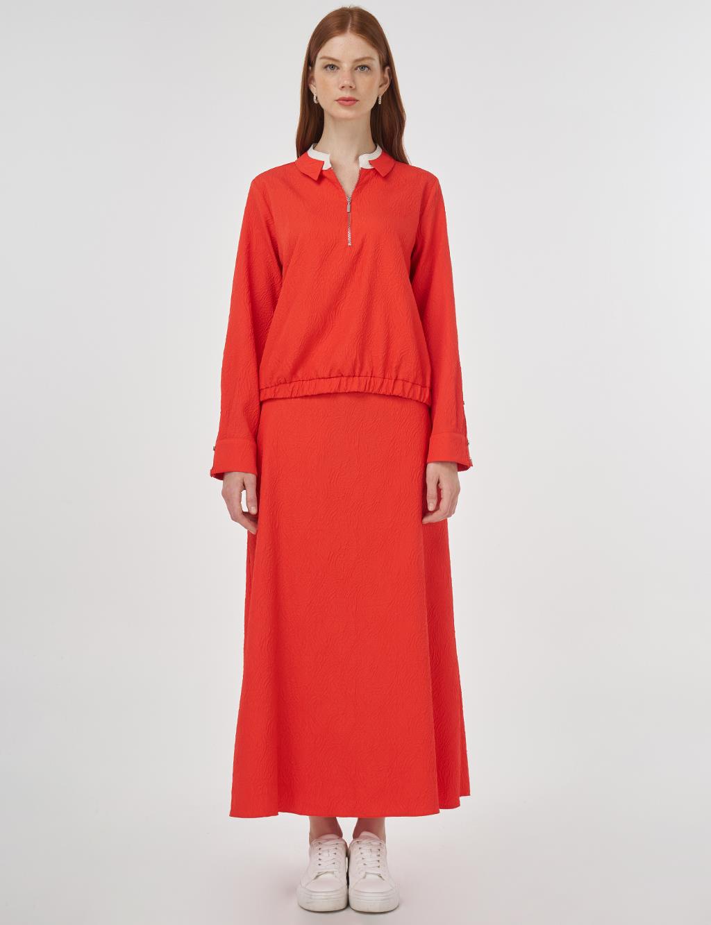Seersucker Skirt Set Red