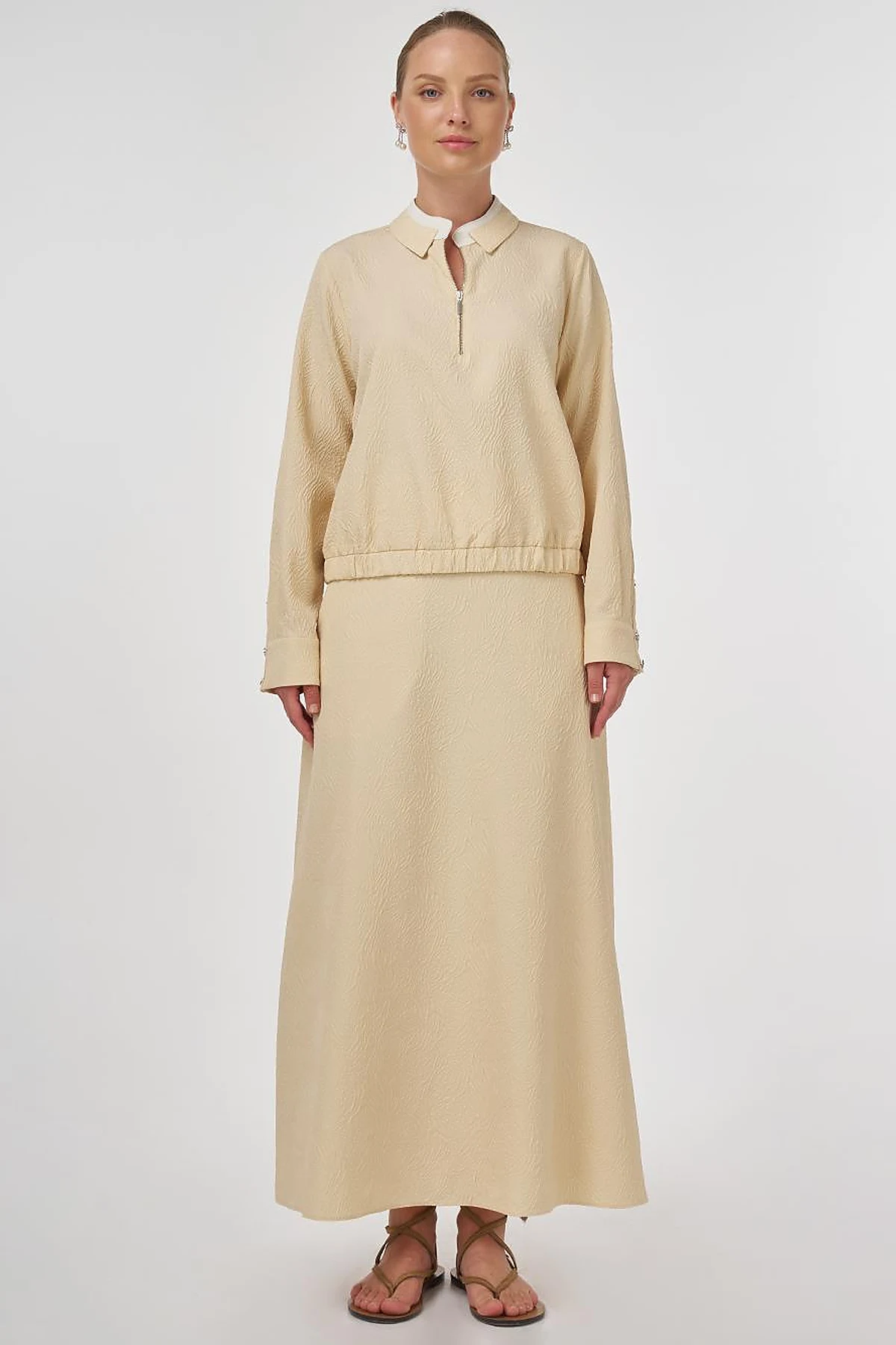 Seersucker Skirt Set Light Yellow