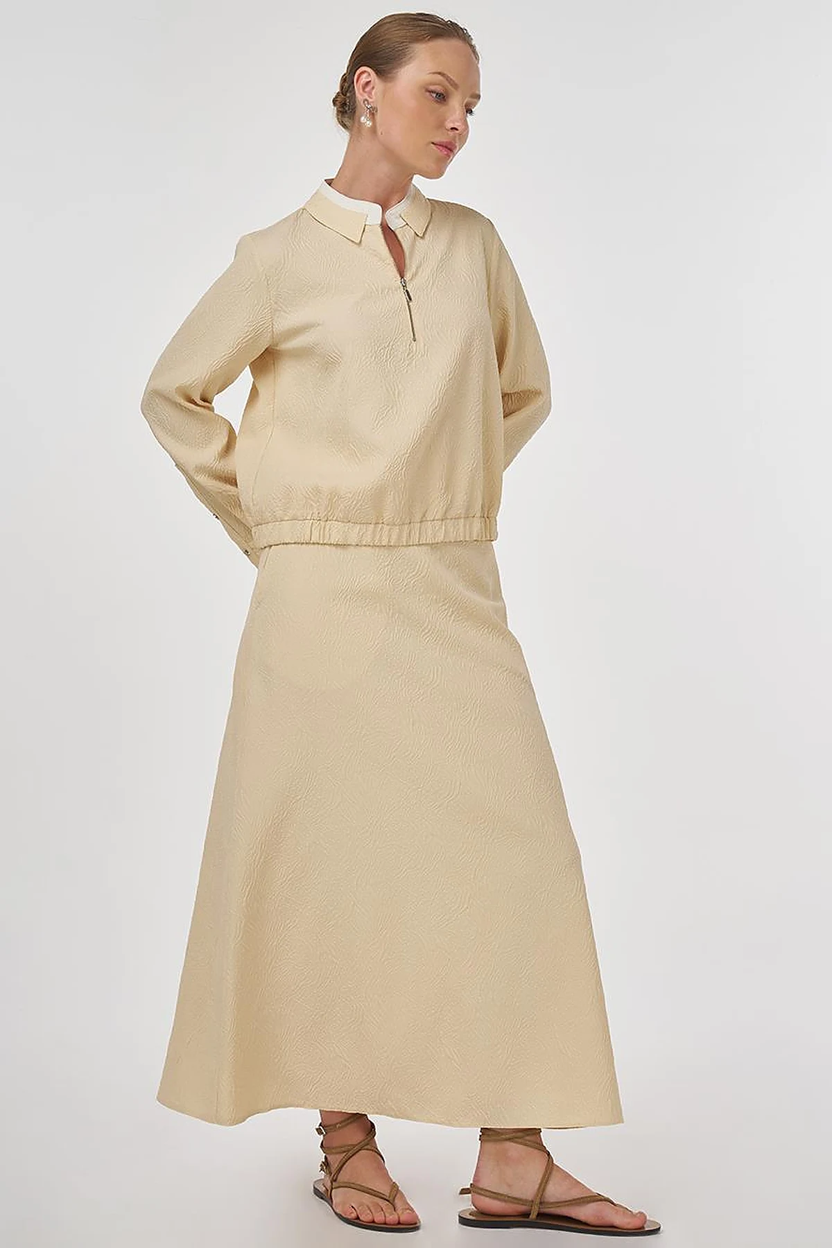 Seersucker Skirt Set Light Yellow