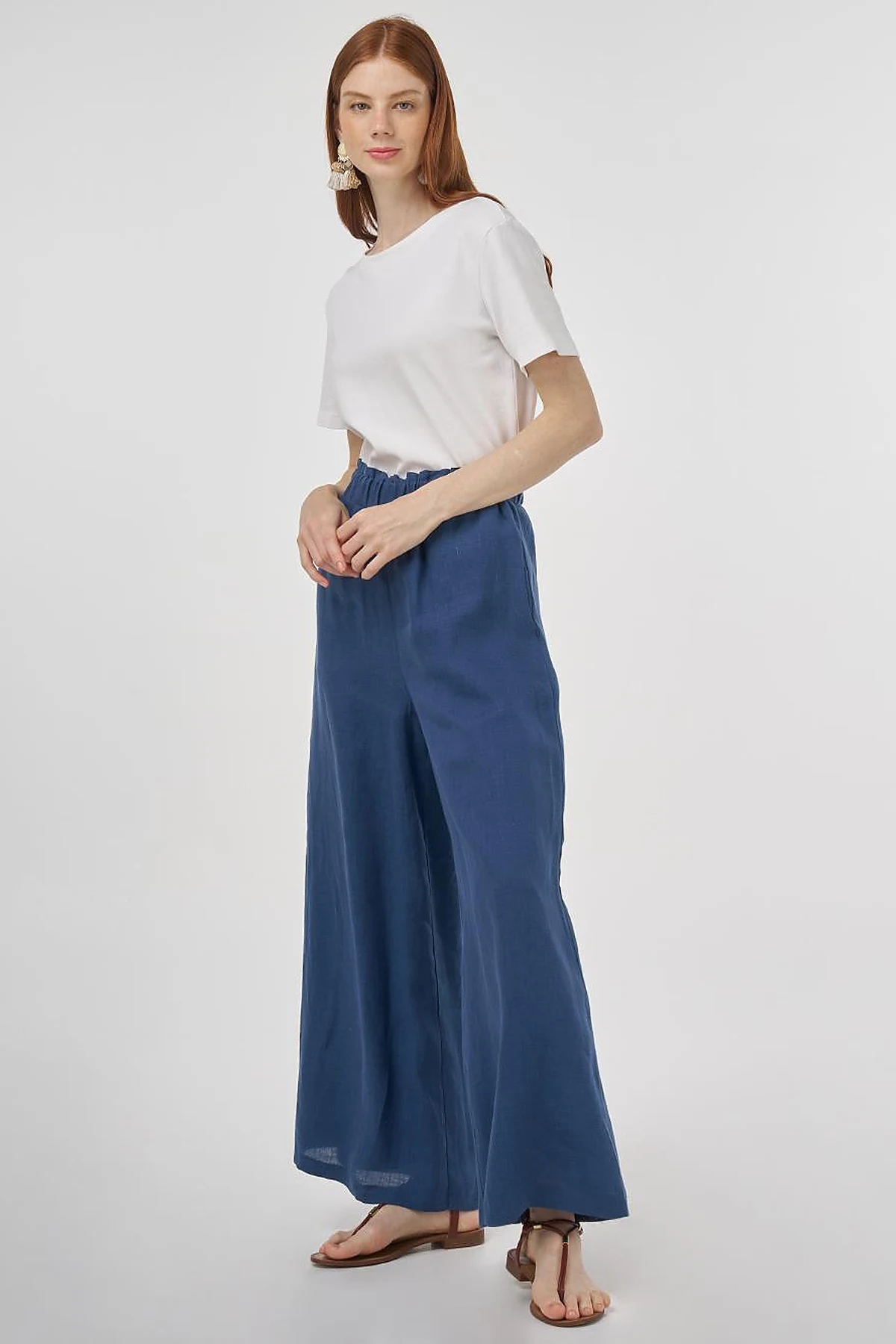 100% Linen Wide-Leg Pants Indigo