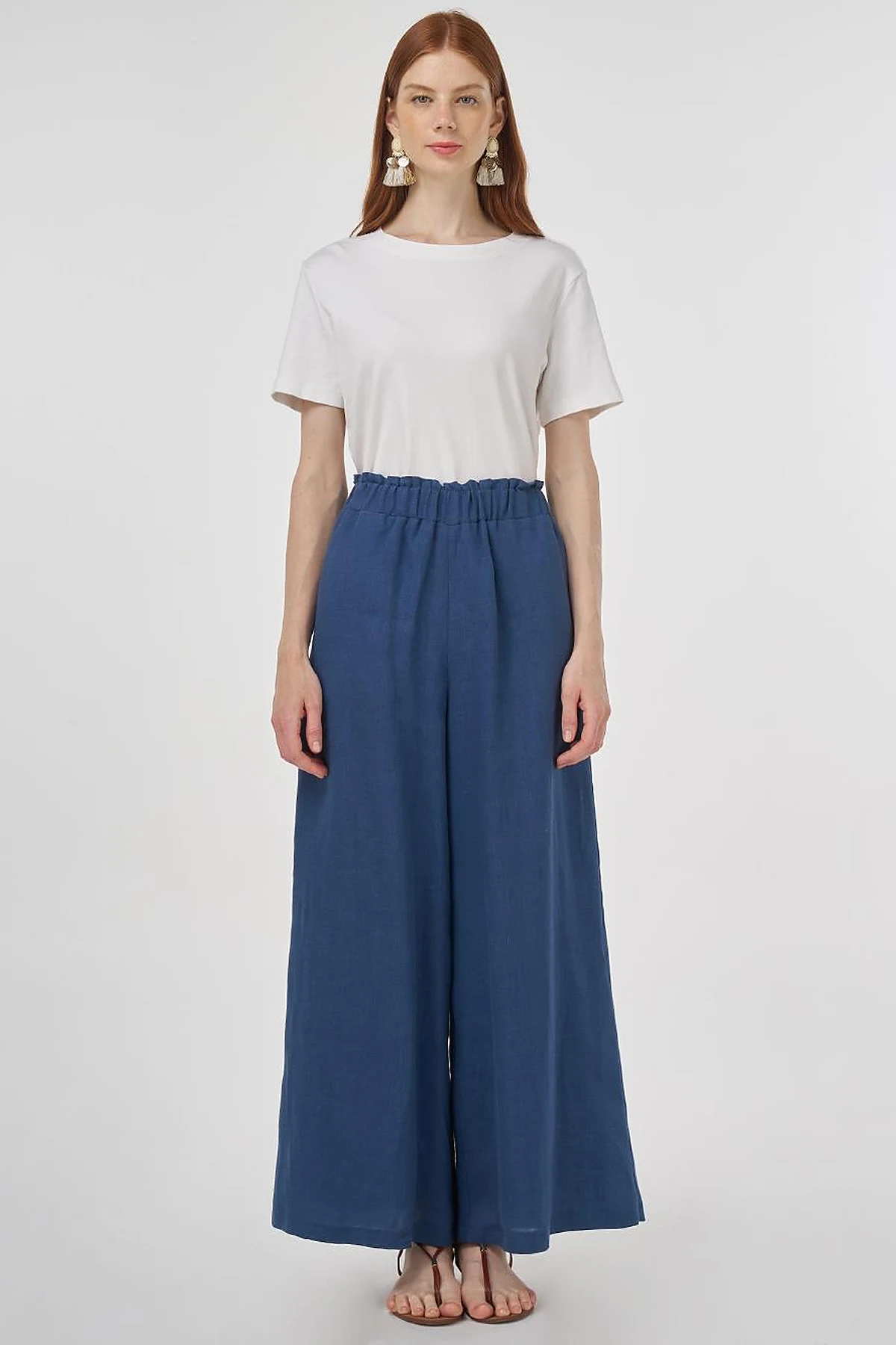 100% Linen Wide-Leg Pants Indigo