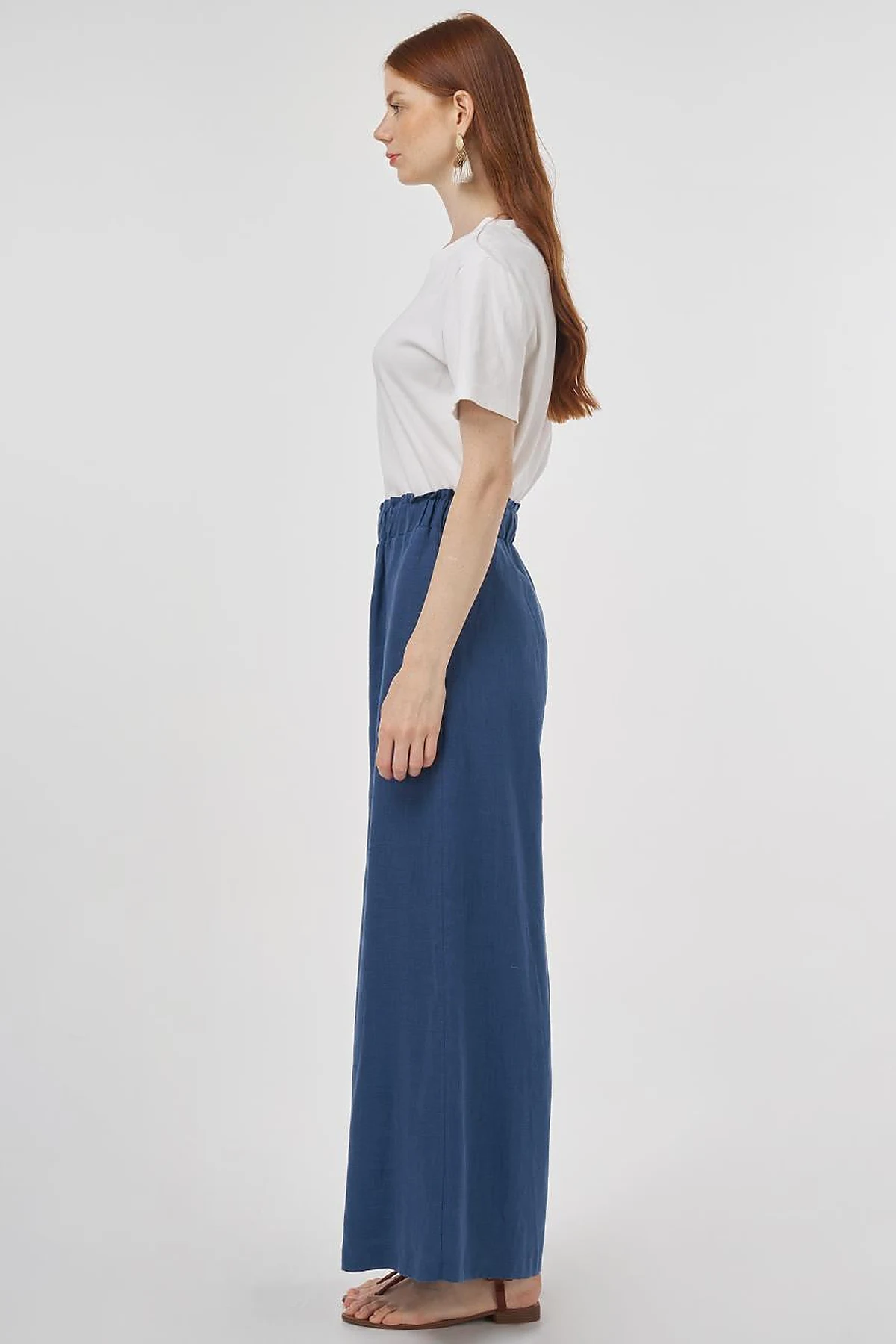 100% Linen Wide-Leg Pants Indigo