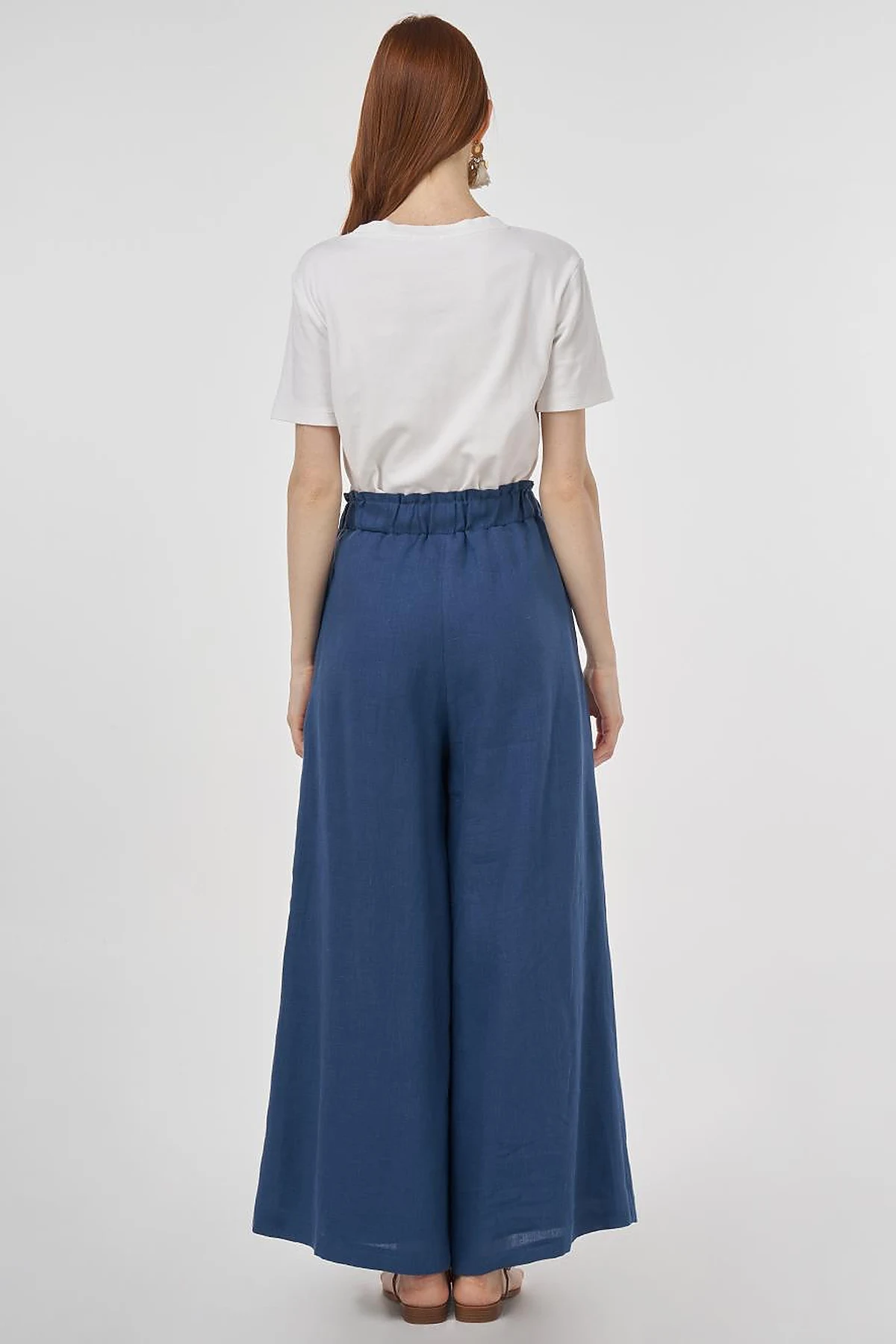 100% Linen Wide-Leg Pants Indigo