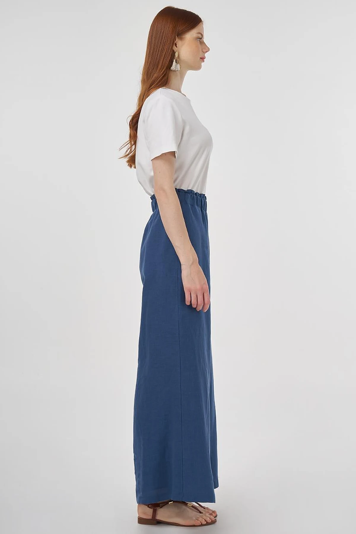 100% Linen Wide-Leg Pants Indigo