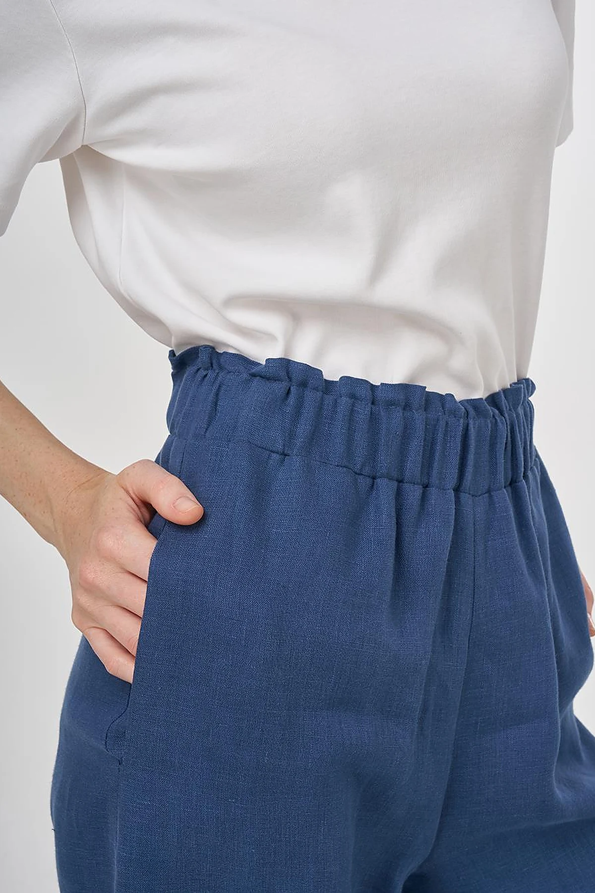 100% Linen Wide-Leg Pants Indigo