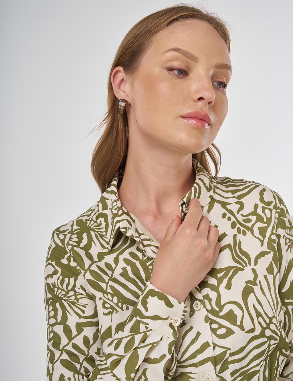 Patterned Viscose Dress Khaki