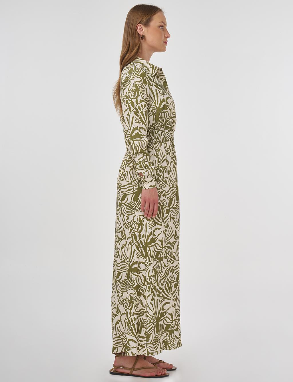 Patterned Viscose Dress Khaki