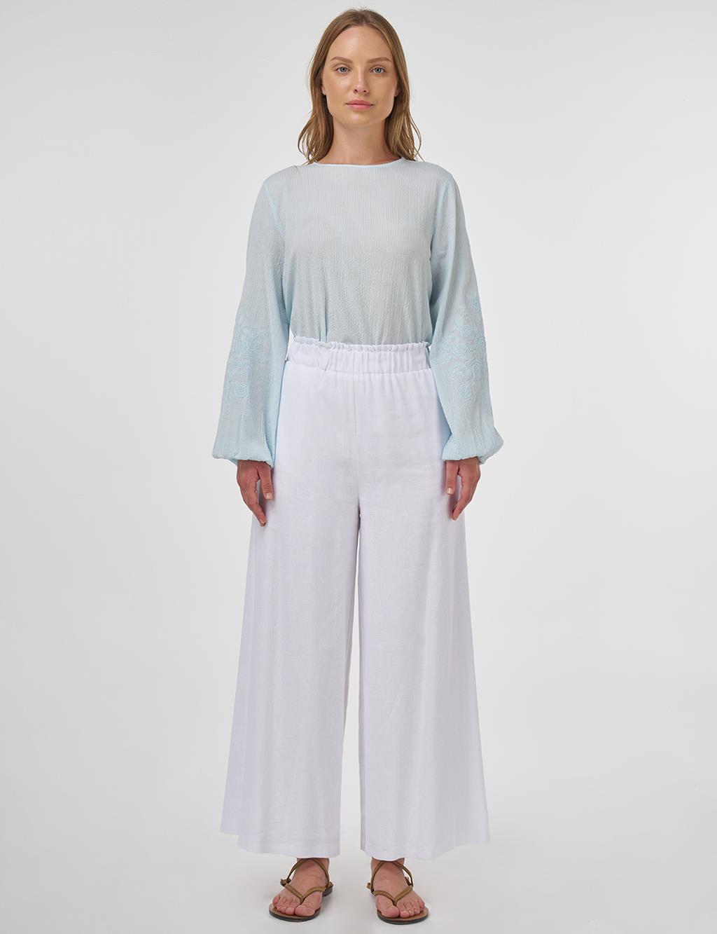 Wide-Leg Linen Viscose Pants Optic White 