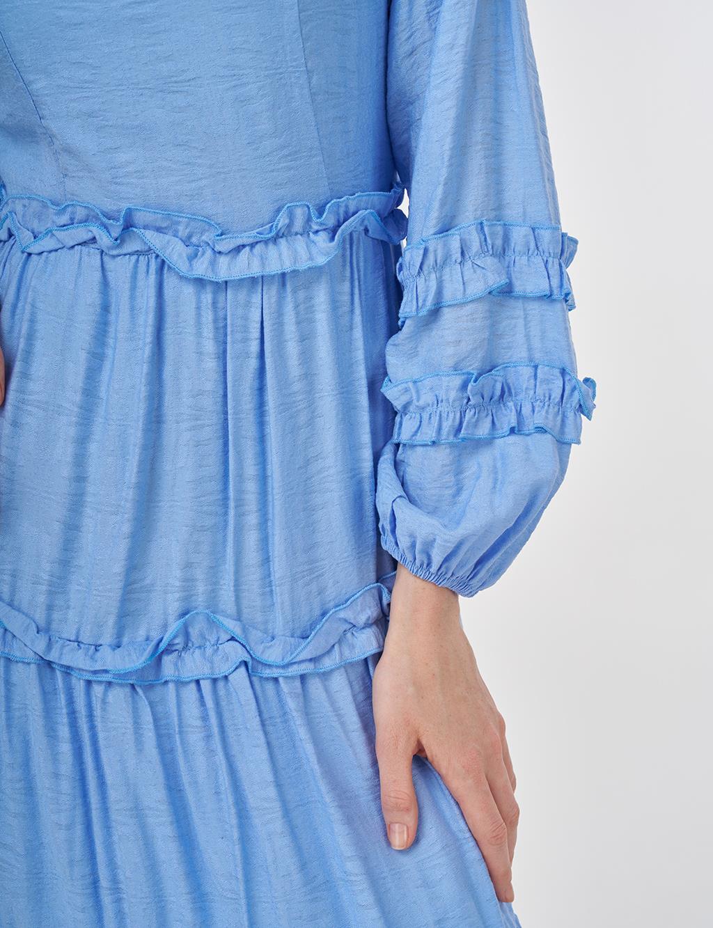 Ruffled Detail Viscose Dress Dusty Gray