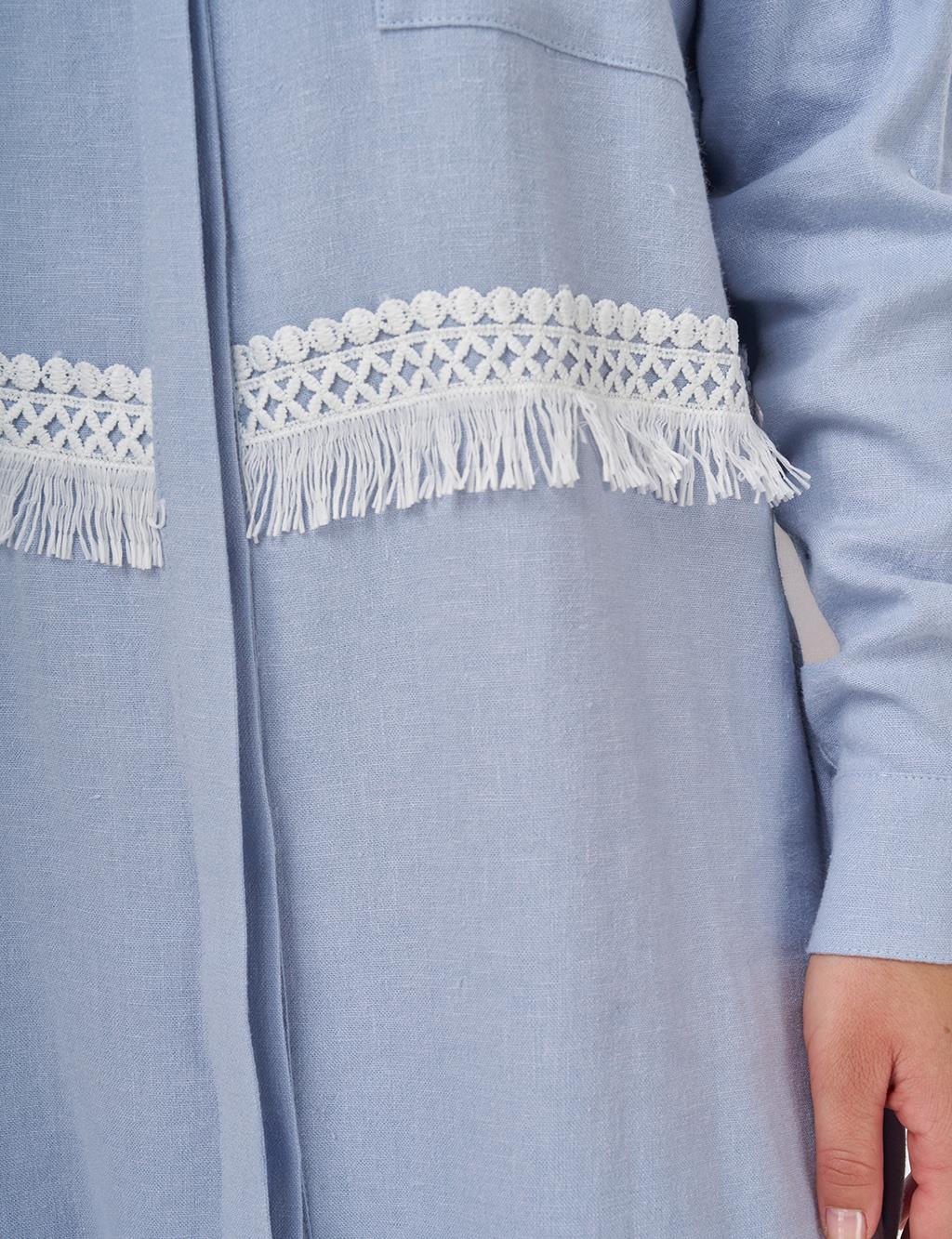 Lace-Trimmed Linen-Viscose Two-Piece Set Crown Blue
