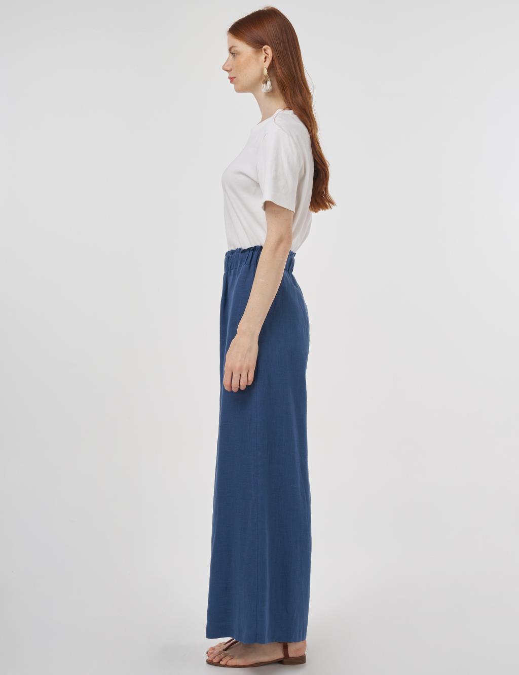 100% Linen Wide-Leg Pants Indigo