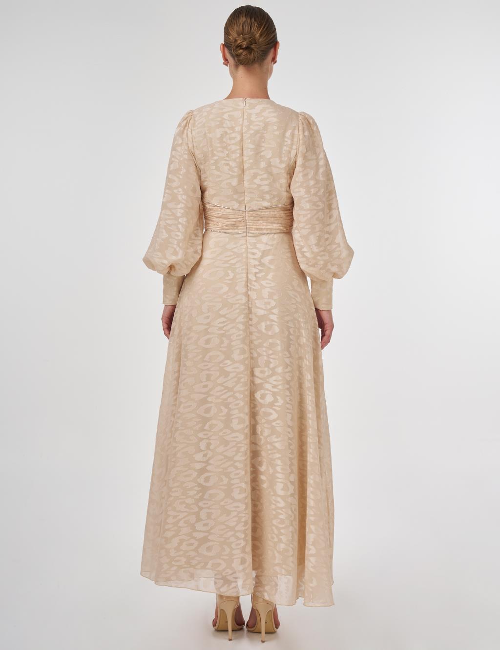 Drape Detailed Jacquard Dress Sand Beige