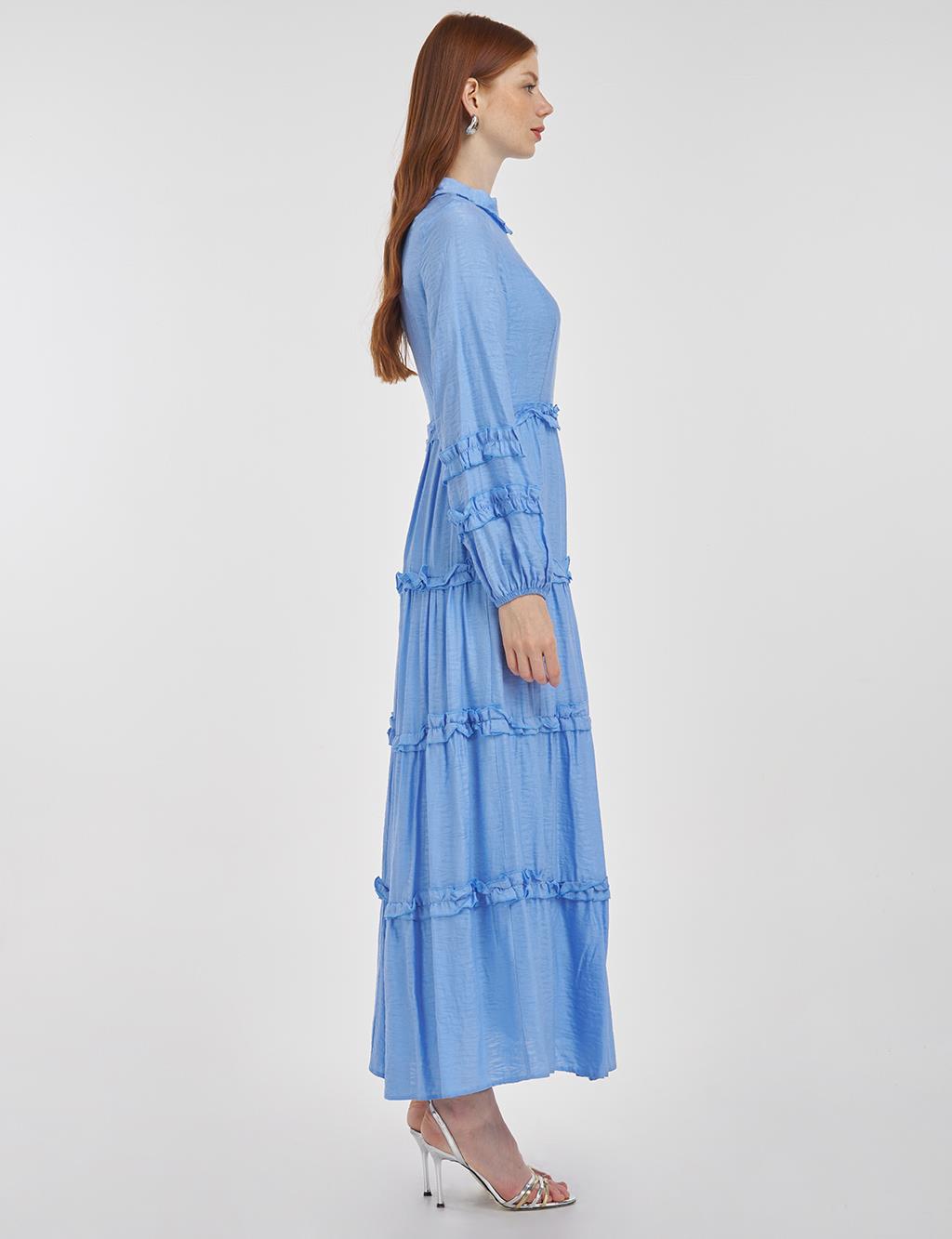 Ruffled Detail Viscose Dress Dusty Gray
