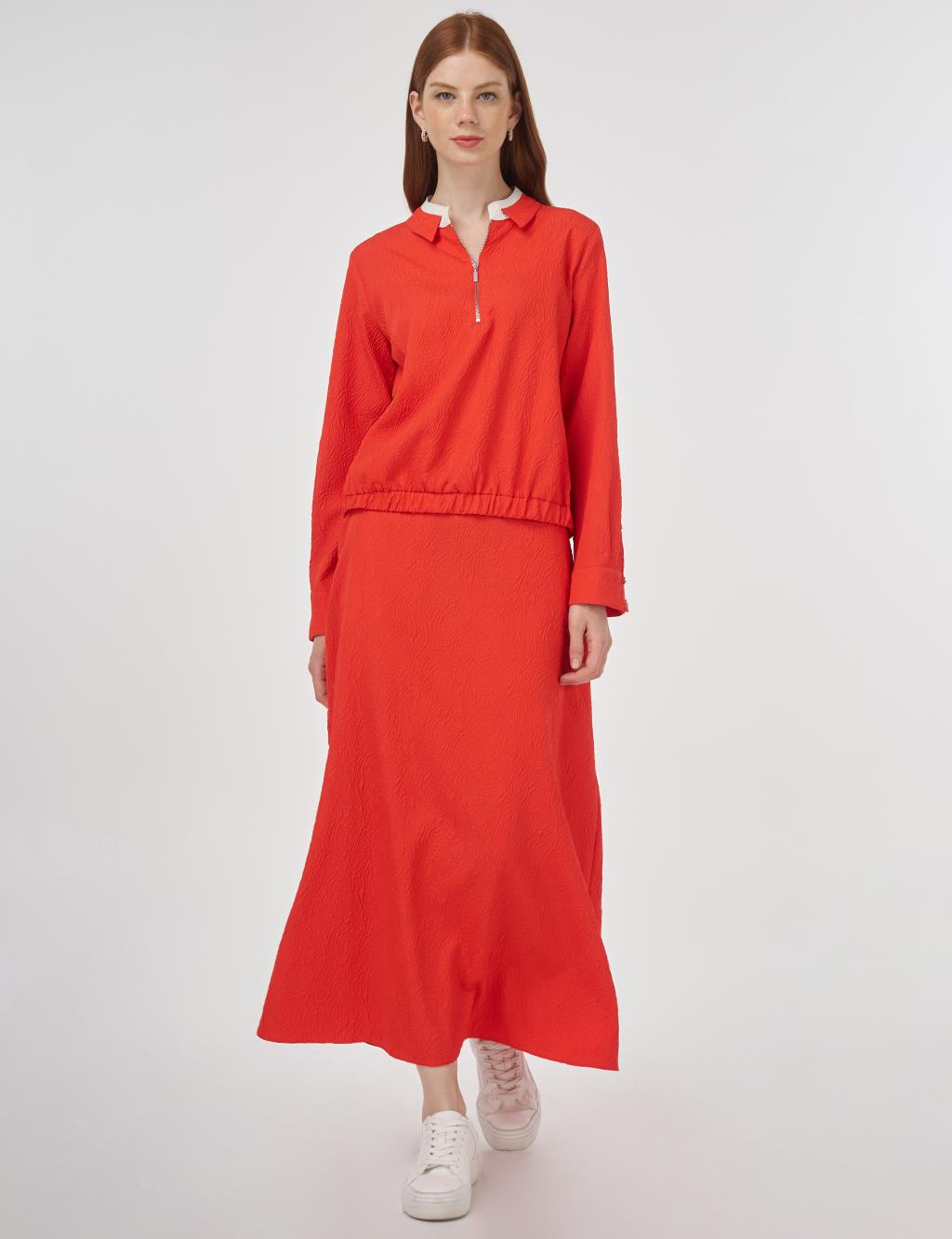 Seersucker Skirt Set Red