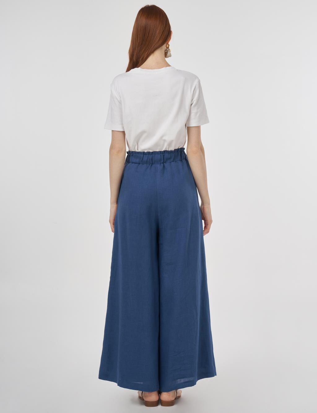 100% Linen Wide-Leg Pants Indigo