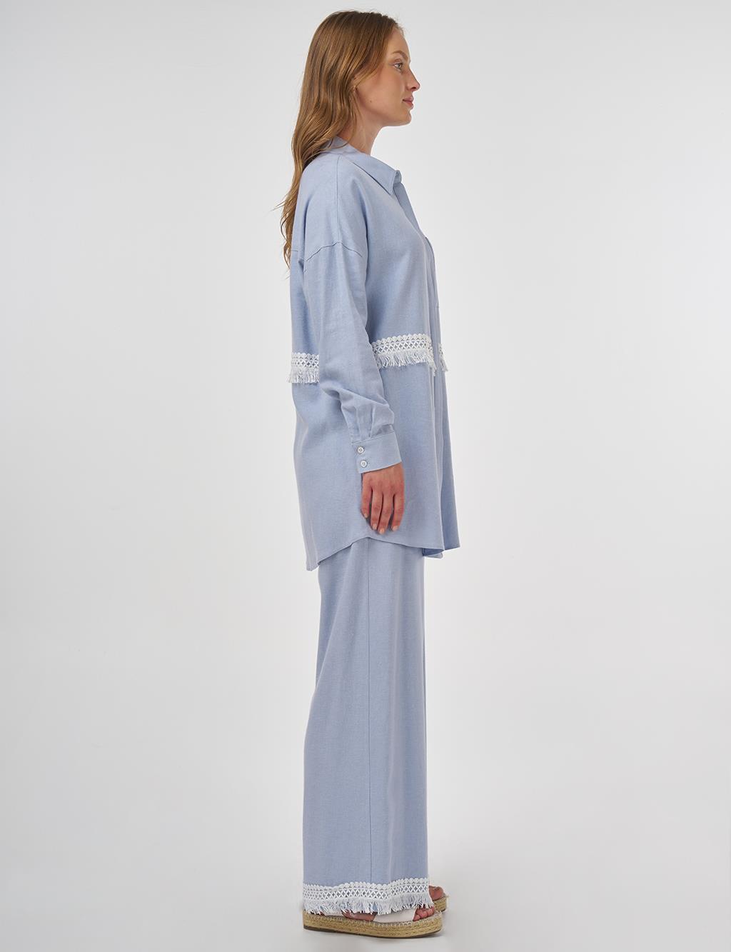 Lace-Trimmed Linen-Viscose Two-Piece Set Crown Blue