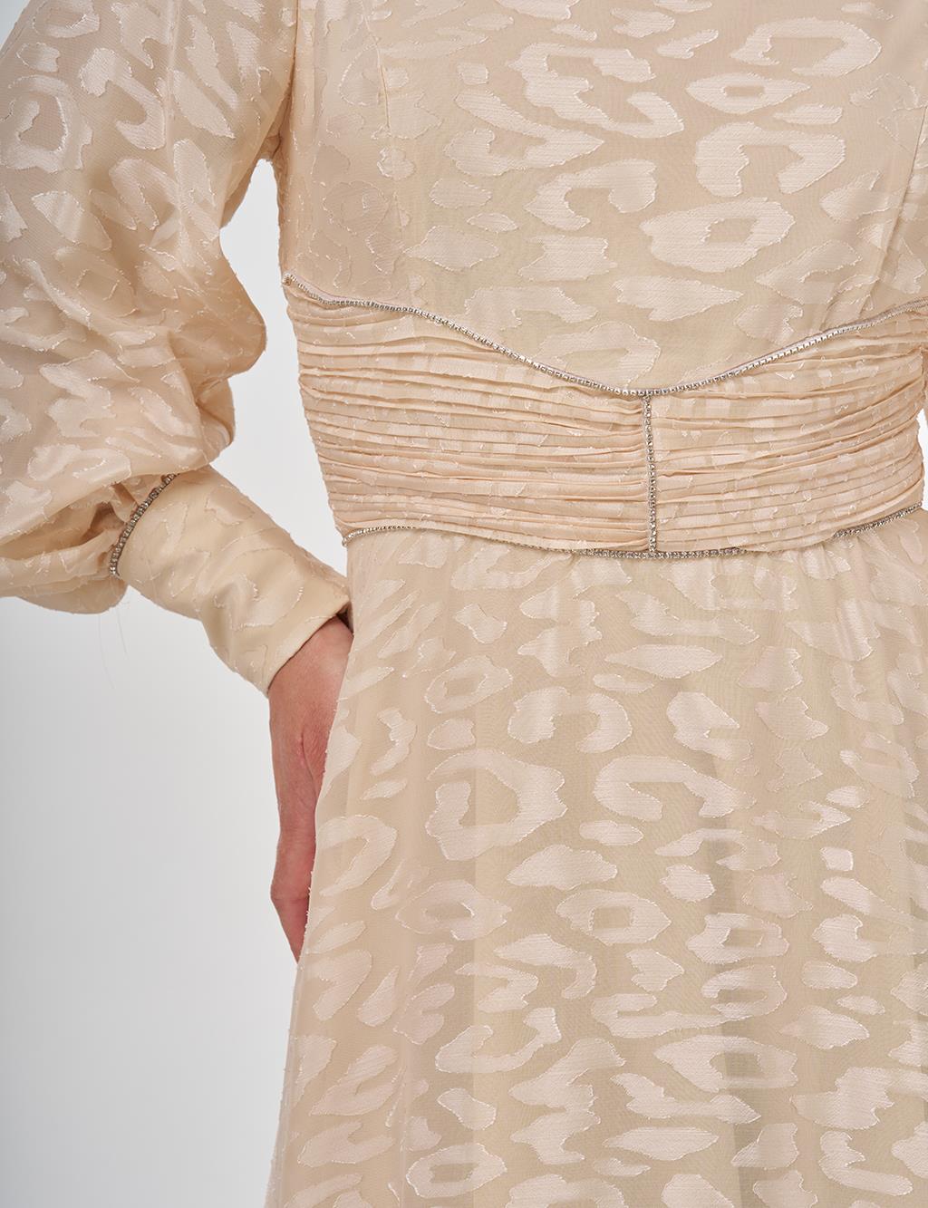 Drape Detailed Jacquard Dress Sand Beige