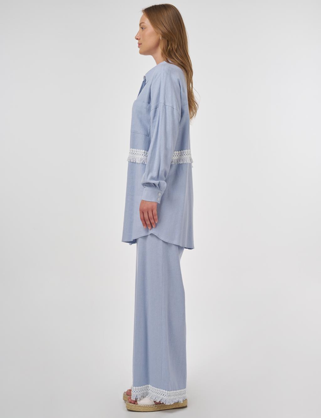 Lace-Trimmed Linen-Viscose Two-Piece Set Crown Blue