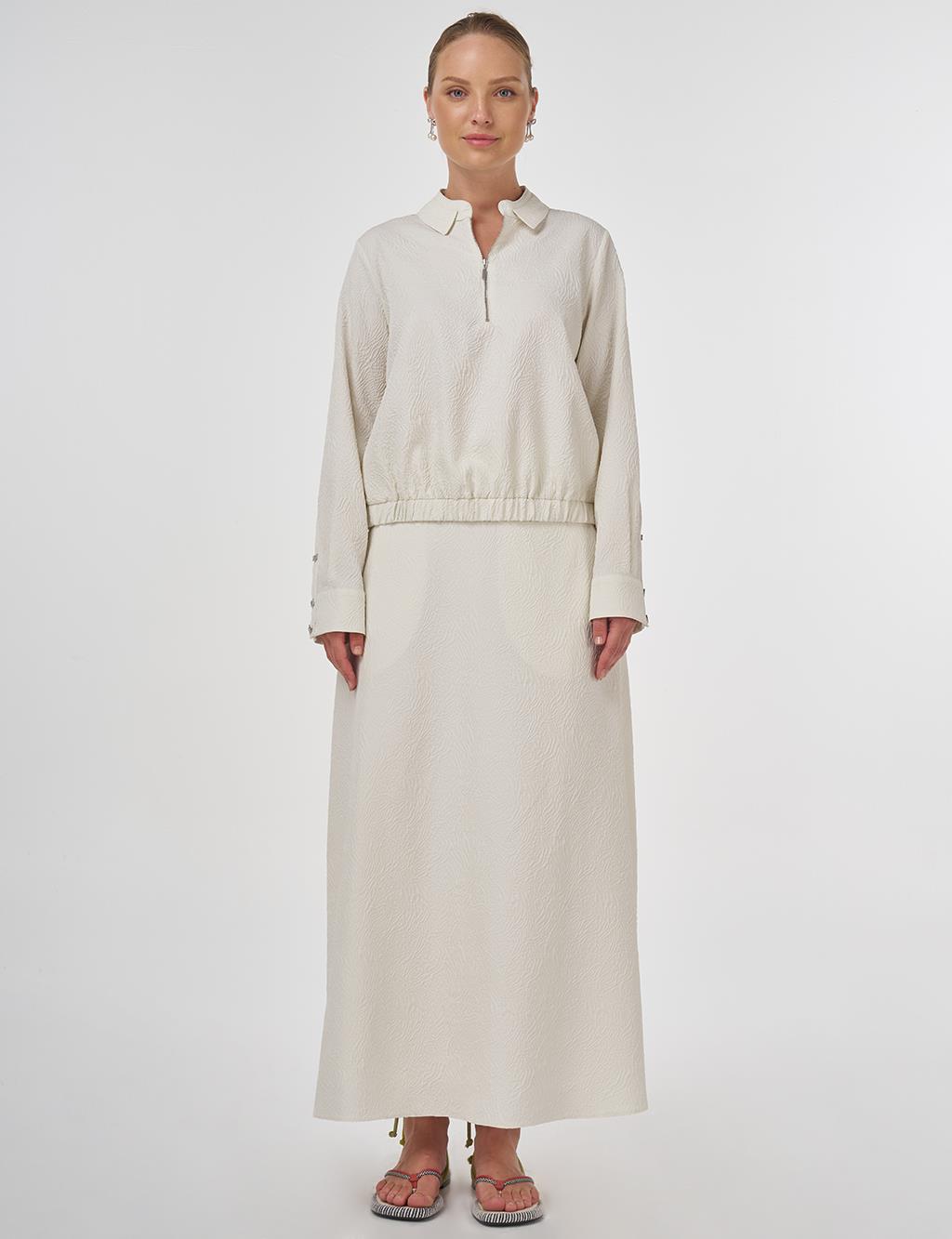 Seersucker Skirt Set Ecru