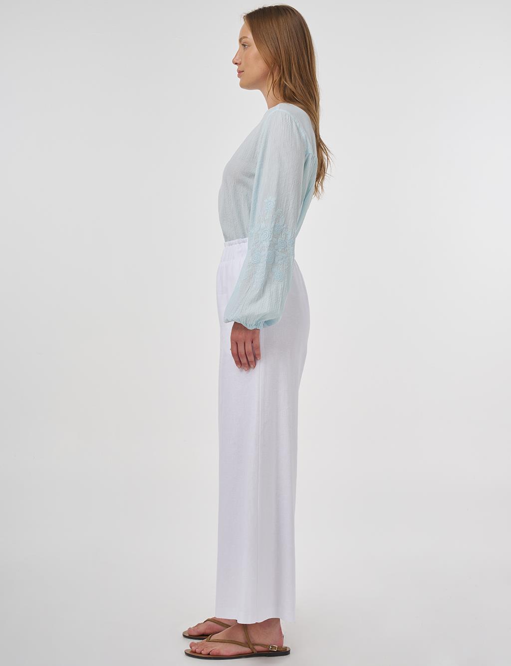 Wide-Leg Linen Viscose Pants Optic White 