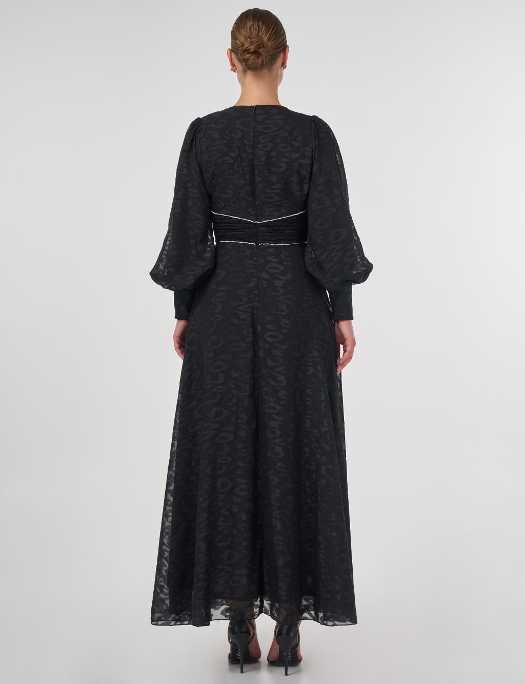 Drape Detailed Jacquard Dress Black
