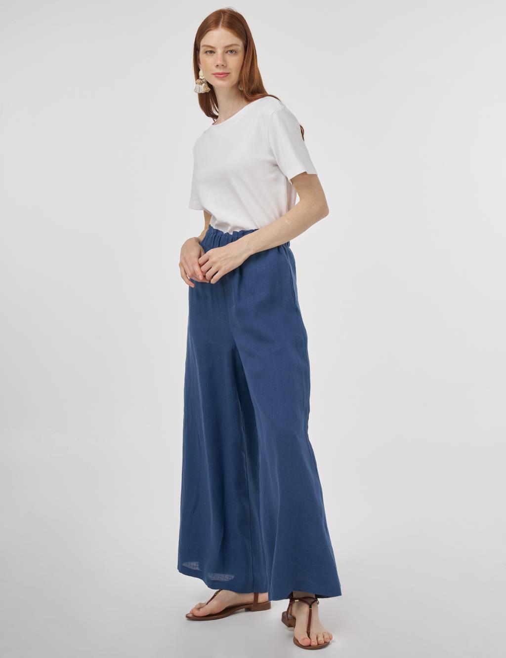 100% Linen Wide-Leg Pants Indigo