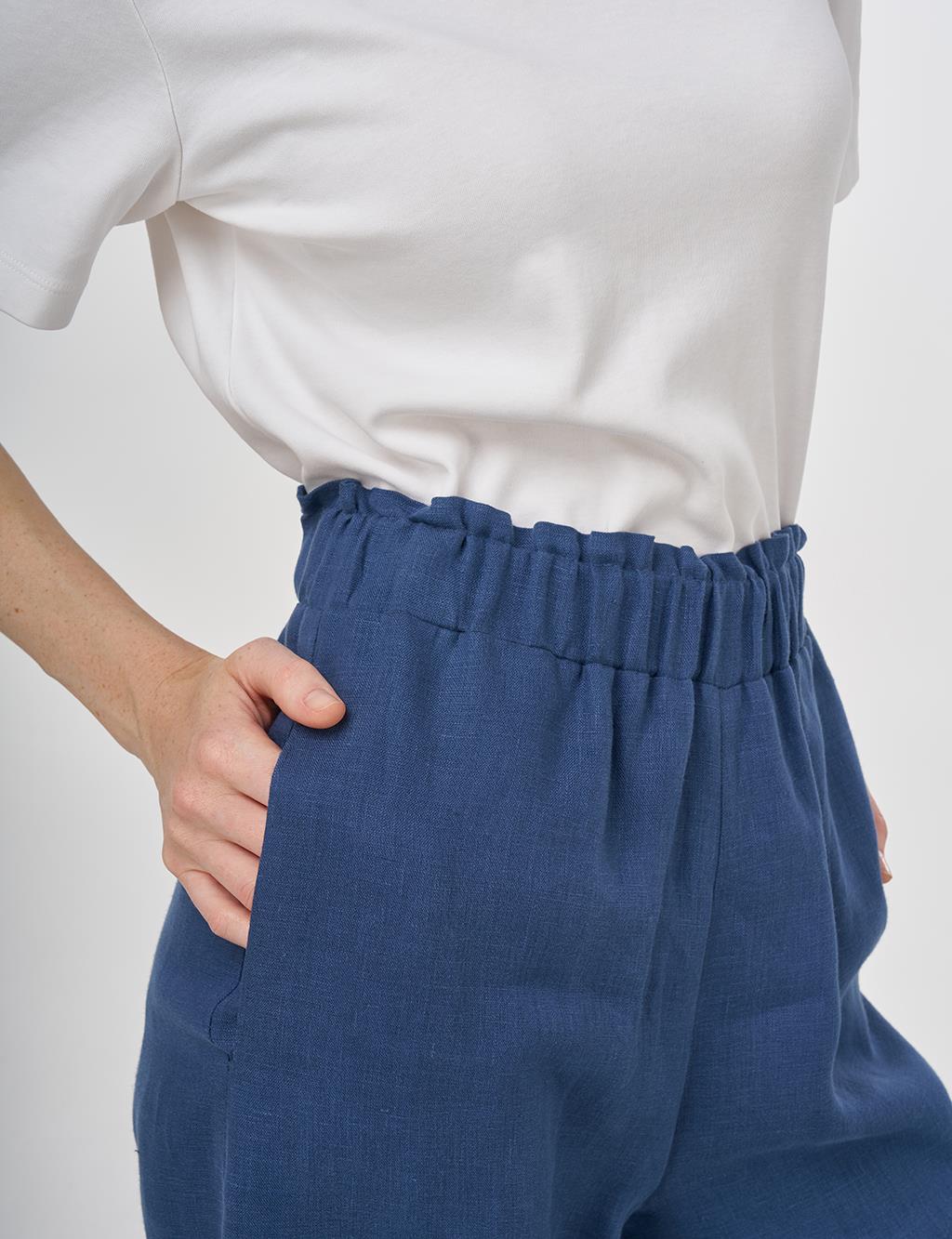 100% Linen Wide-Leg Pants Indigo