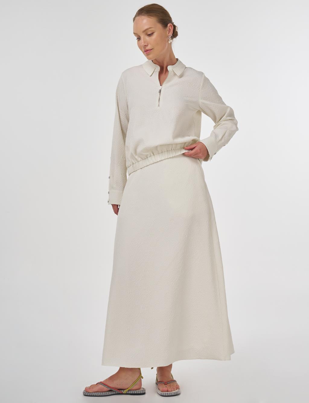 Seersucker Skirt Set Ecru