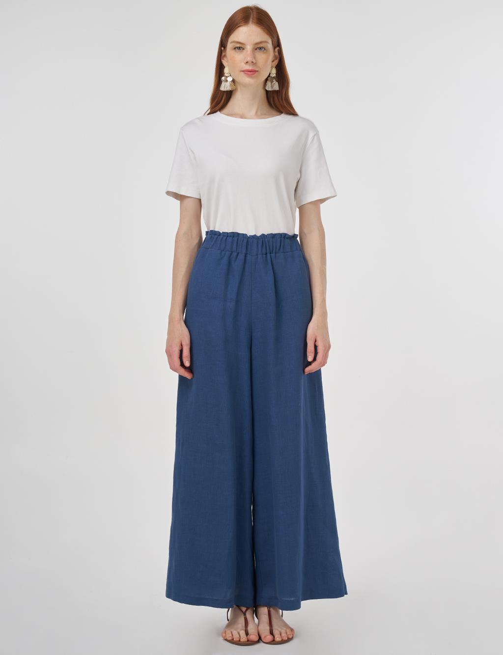 100% Linen Wide-Leg Pants Indigo