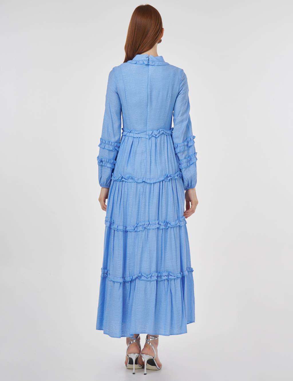 Ruffled Detail Viscose Dress Dusty Gray